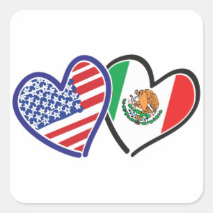 USA Mexiko Heart Flaggor Fyrkantigt Klistermärke