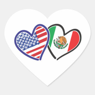 USA Mexiko Heart Flaggor Hjärtformat Klistermärke