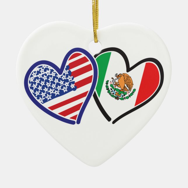 USA Mexiko Heart Flaggor Julgransprydnad Keramik (Framsidan)