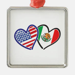 USA Mexiko Heart Flaggor Julgransprydnad Metall