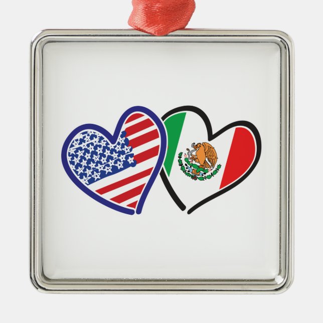 USA Mexiko Heart Flaggor Julgransprydnad Metall (Framsidan)