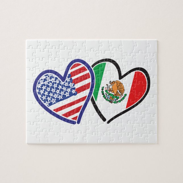 USA Mexiko Heart Flaggor Pussel (Horisontell)