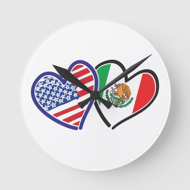 USA Mexiko Heart Flaggor Rund Klocka (Framsida)