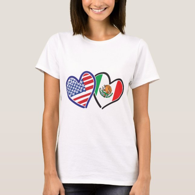 USA Mexiko Heart Flaggor Tee (Framsida)