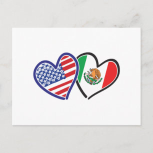 USA Mexiko Heart Flaggor Vykort