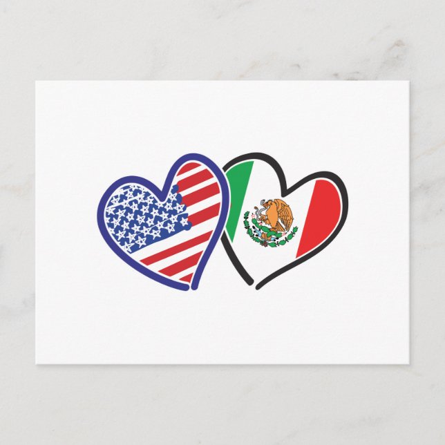 USA Mexiko Heart Flaggor Vykort (Framsida)