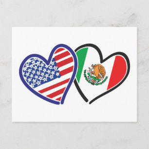 USA Mexiko Heart Flaggor Vykort