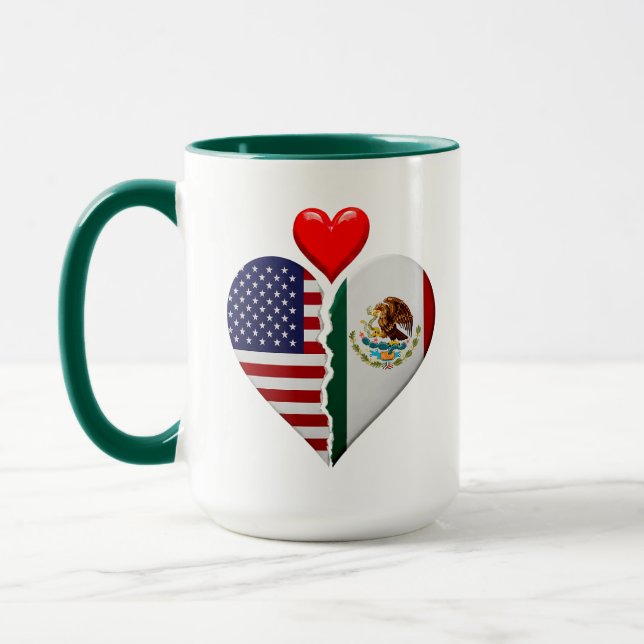 USA Mexiko Hjärtflaggor Spanska Hispaniskt arv  Mugg (Vänster)