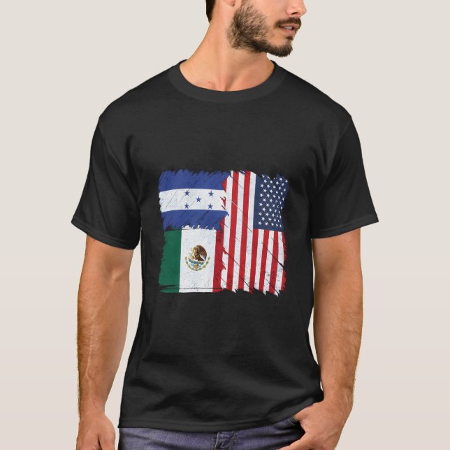 Usa Mexiko Honduras Flaggor T Shirt (Framsida)