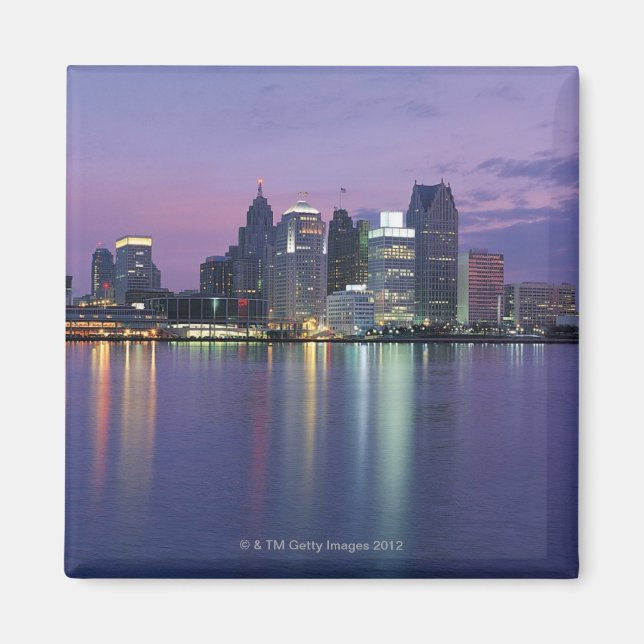 USA, Michigan, Detroit skyline, natt Magnet (Framsidan)