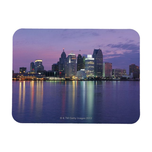 USA, Michigan, Detroit skyline, natt Magnet (Horisontell)