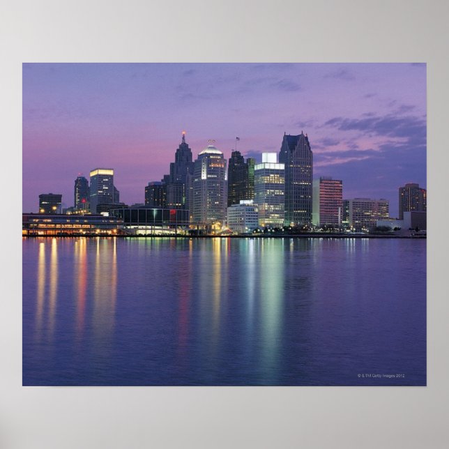 USA, Michigan, Detroit skyline, natt Poster (Framsidan)