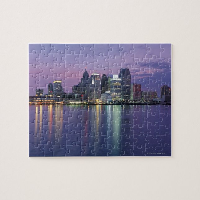 USA, Michigan, Detroit skyline, natt Pussel (Horisontell)