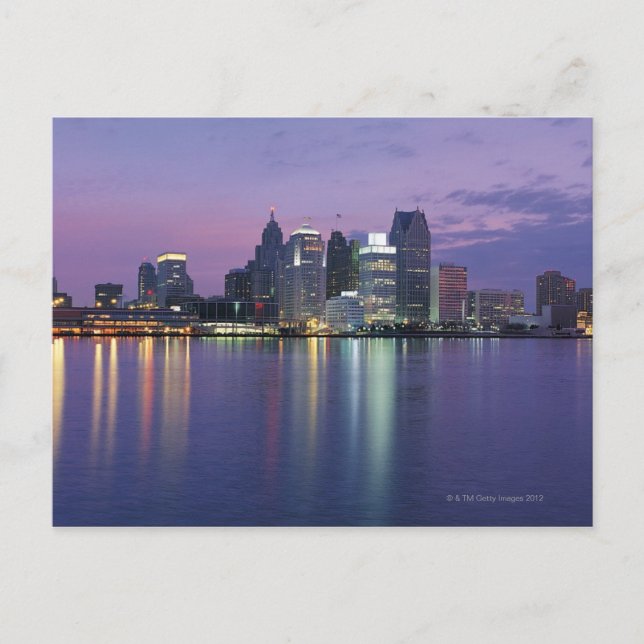 USA, Michigan, Detroit skyline, natt Vykort (Framsida)