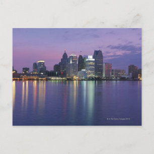 USA, Michigan, Detroit skyline, natt Vykort