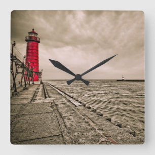 USA, Michigan, Grand Haven fyr Fyrkantig Klocka