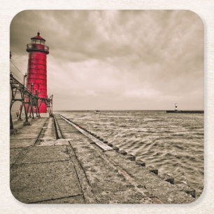 USA, Michigan, Grand Haven fyr Underlägg Papper Kvadrat