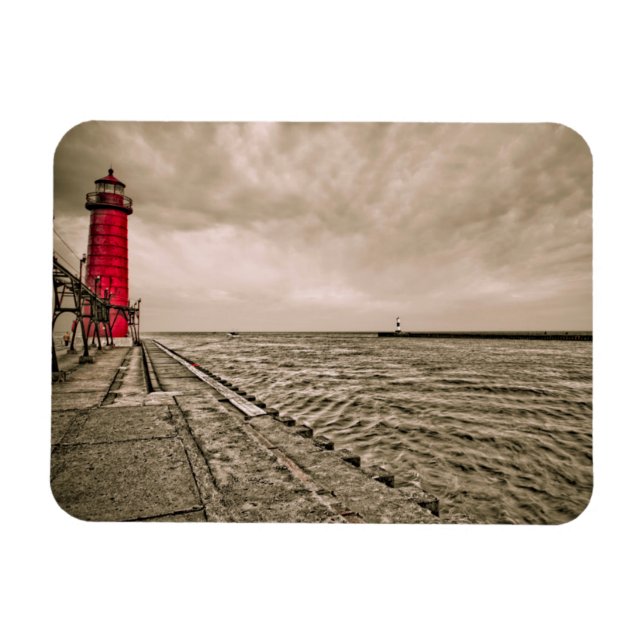 USA, Michigan, Grand Haven Lighthouse Magnet (Horisontell)