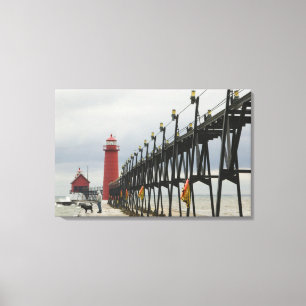 USA, Michigan, Lake Michigans strand, Grand Haven: Canvastryck