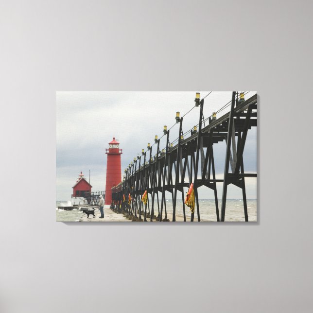 USA, Michigan, Lake Michigans strand, Grand Haven: Canvastryck (Framsida)