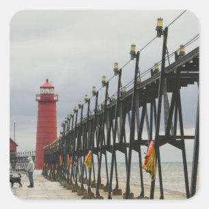USA, Michigan, Lake Michigans strand, Grand Haven: Fyrkantigt Klistermärke
