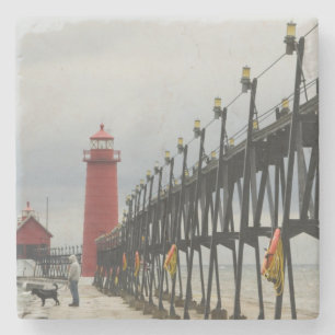 USA, Michigan, Lake Michigans strand, Grand Haven: Underlägg Sten