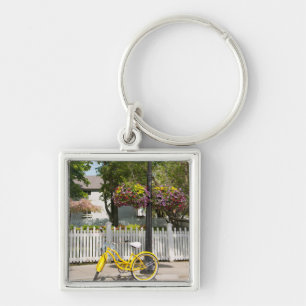 USA, Michigan, Mackinac Island. Gul cykel Fyrkantig Silverfärgad Nyckelring