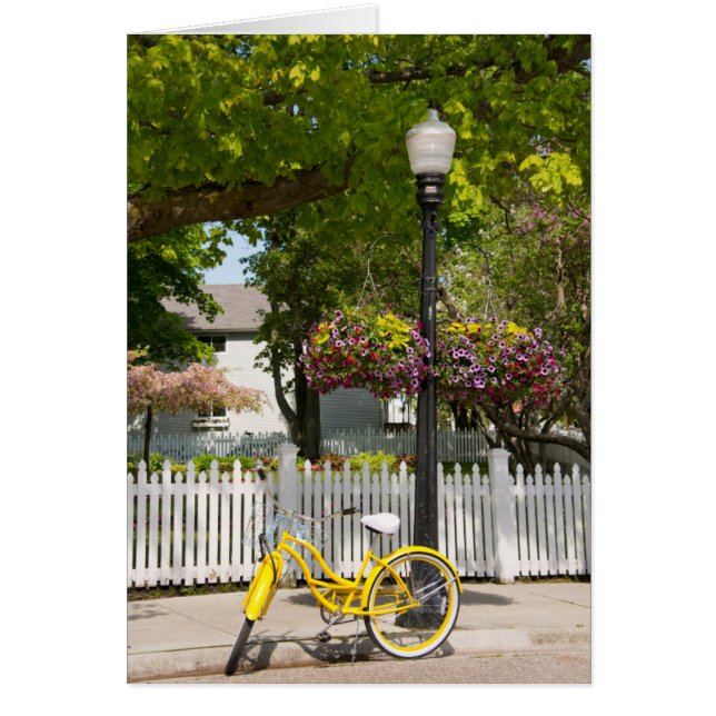 USA, Michigan, Mackinac Island. Gult Bike Hälsningskort (Framsidan)