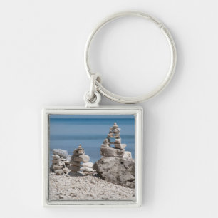 USA, Michigan. Stentorn på stranden Fyrkantig Silverfärgad Nyckelring