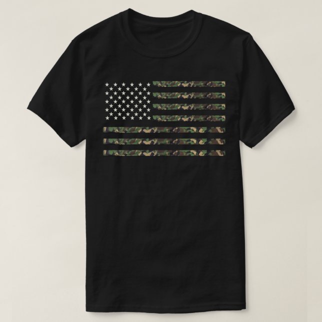 USA Militär Camo Flagga  T Shirt (Design framsida)
