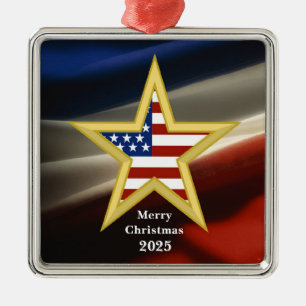 USA militär - guld- stjärna - flaggaprydnad Julgransprydnad Metall