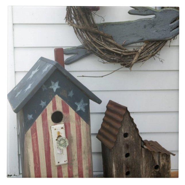USA Missouri, Herman: Patriotiska Birdhouses, Kakelplatta (Framsidan)