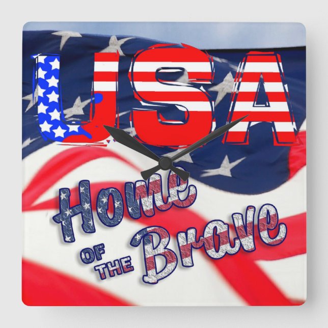 USA Modiga Flagga hem Fyrkantig Klocka (Framsida)