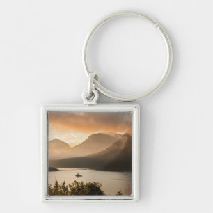 USA, Montana, Glacier National Park. Soluppgång Fyrkantig Silverfärgad Nyckelring