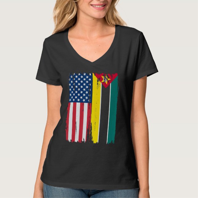 USA Mozambique Halamerican Flagga Roots T Shirt (Framsida)