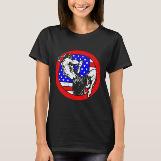 Usa Muay Thai - Thai Boxning Och Kickboxning Prese T Shirt (Framsida)