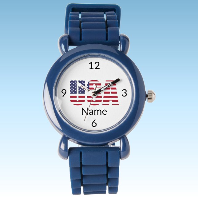 USA, Namn Kids Blue Silicone Strap Plastic Armbandsur (Skapare uppladdad)