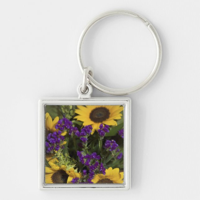USA, närbild på bröllopsblomsterarrangemang, Fyrkantig Silverfärgad Nyckelring (Framsidan)