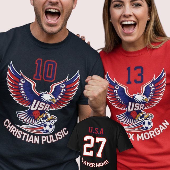 USA National Team Soccer Eagle Patriotic Graphic T Shirt (Use Personalized to change color/font.
Choose a color that matches the background color of shirt)