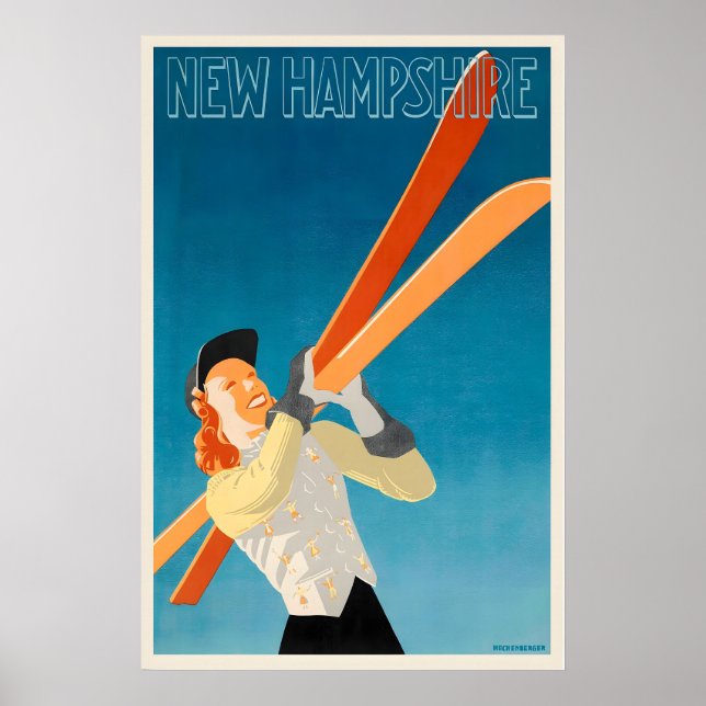 USA New Hampshire Vintage Ski Poster - Framed (Framsidan)