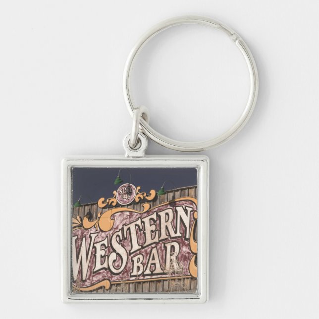 USA, New Mexico, Cloudcroft: Bergstad (el. Fyrkantig Silverfärgad Nyckelring (Framsidan)