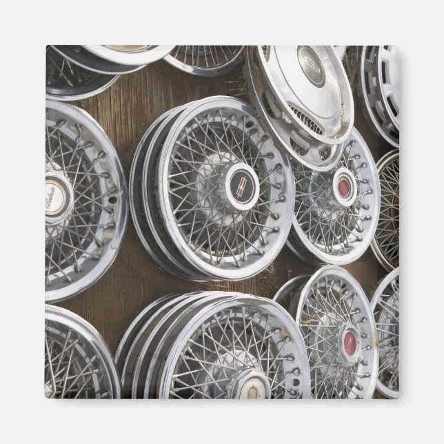 USA, New mexico, Prewitt: Auto Hubcap / Rt. 66 Magnet (Framsidan)