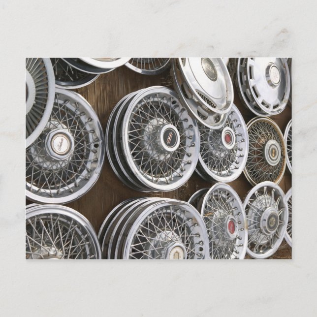 USA, New mexico, Prewitt: Auto Hubcap / Rt. 66 Vykort (Framsida)