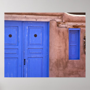 USA, New mexico, Santa Fe. Visa blå dörr och Poster