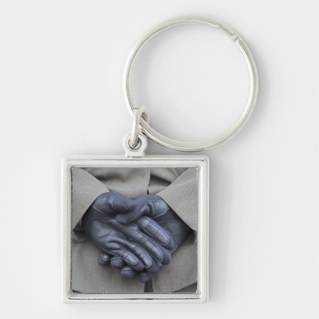 USA New York Fyrkantig Silverfärgad Nyckelring (Framsidan)