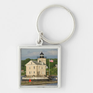 USA, New York, Kingston, Hudsonfloden. Rondout Fyrkantig Silverfärgad Nyckelring