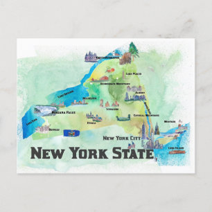 USA New York State Travel Karta Vykort