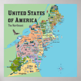 USA Nordöstra Stater Karta Poster