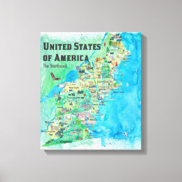 USA Nordöstra Stater Karta VA WV MD PA NY MS CT RI Canvastryck
