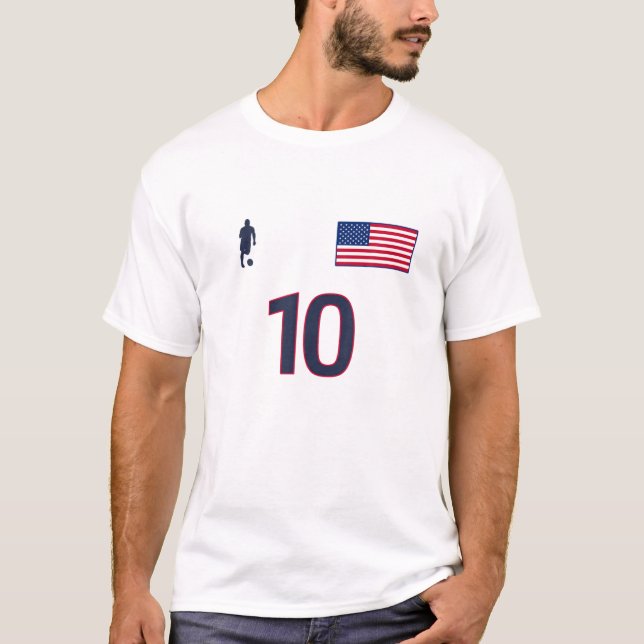 USA Nr. 10 - Fotboll - Jersey Stil - USA flagga T Shirt (Framsida)